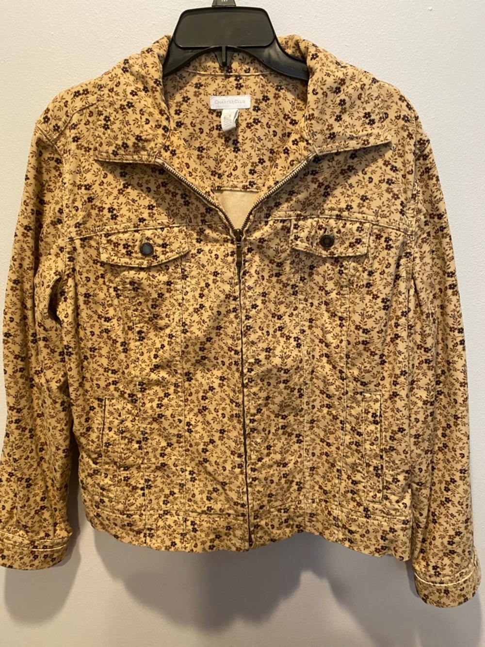 Charter Club Corduroy Tan Floral Jean Jacket Large